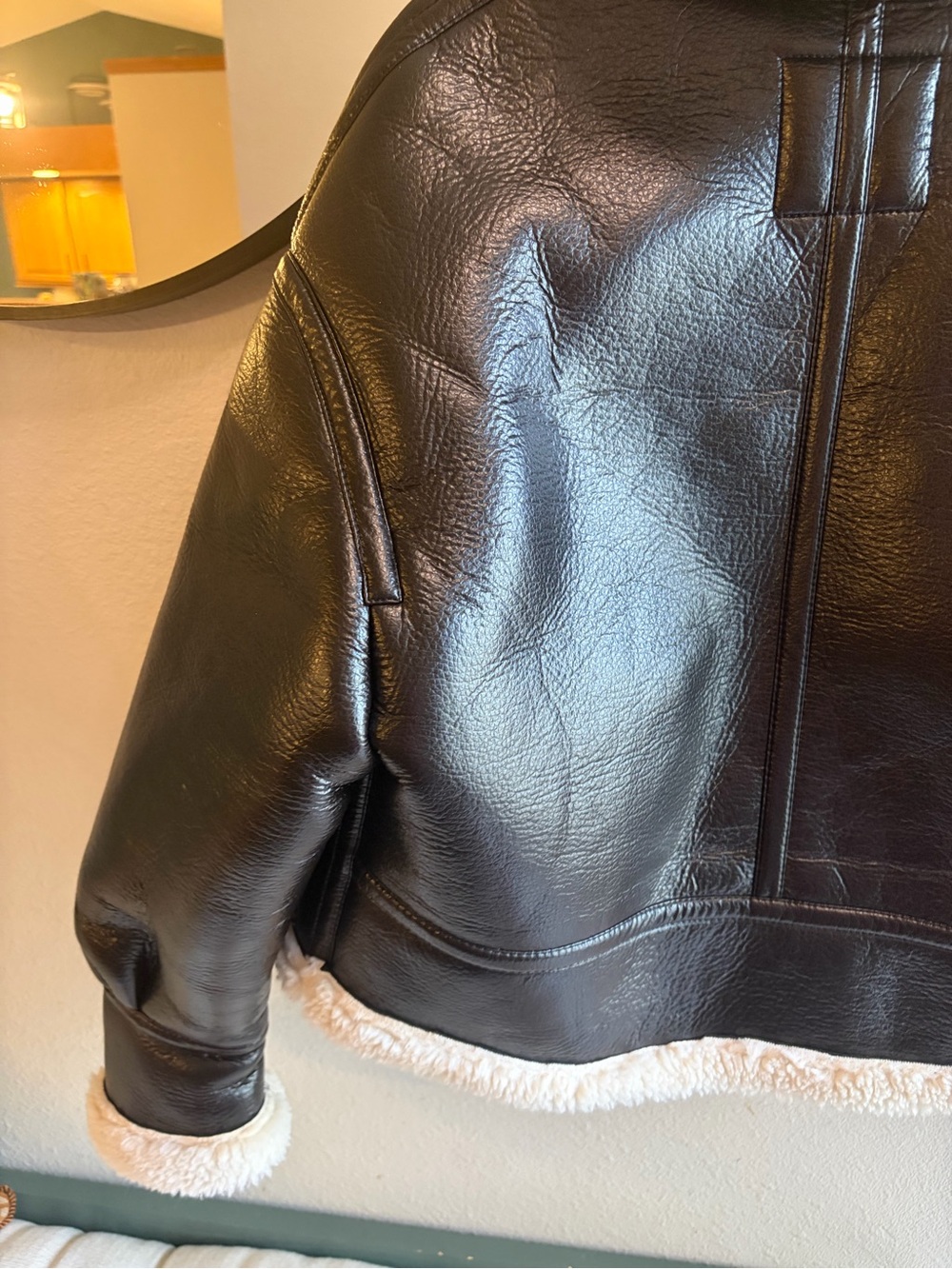 ZARA Black Faux Leather Cream Fleece Lined Sz Small Blogger Favorite - Picture 10 of 10